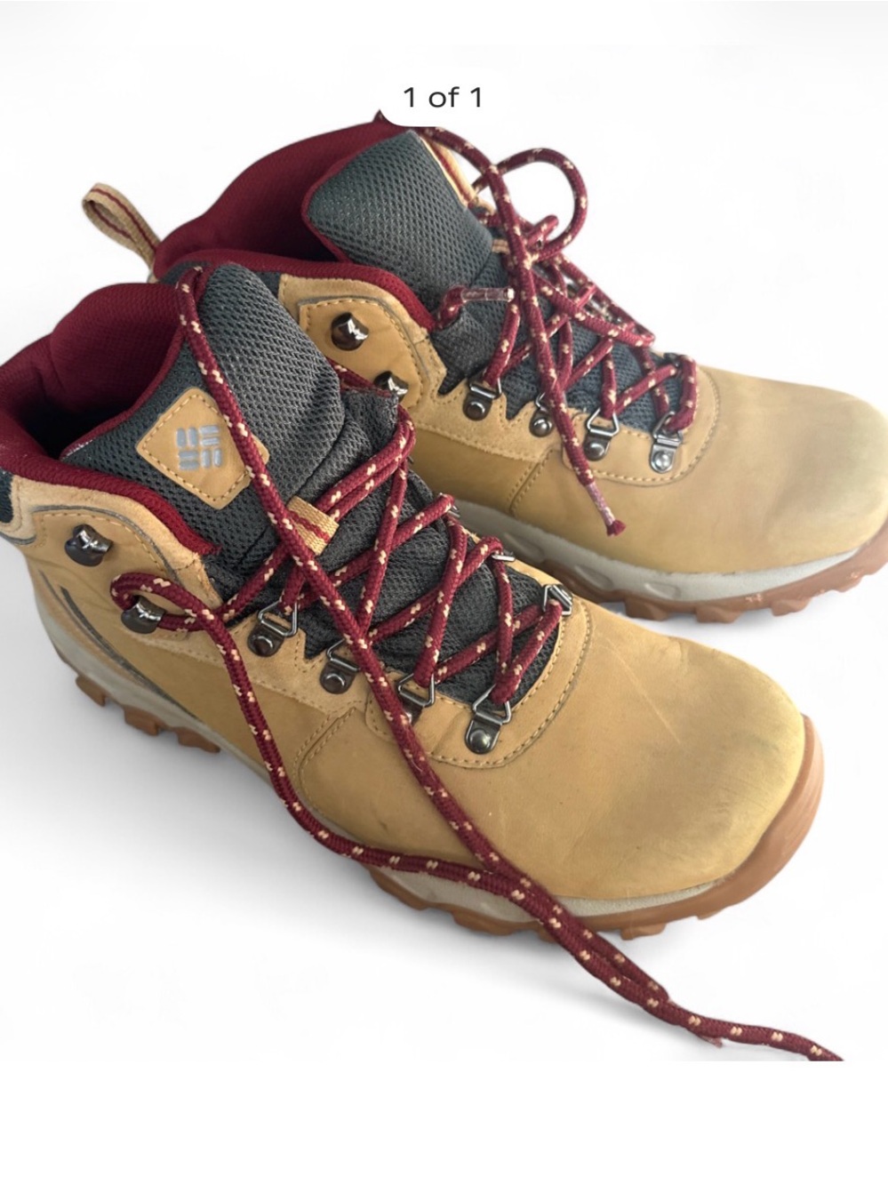 Columbia Tan and Burgundy Men’s Waterproof Hiking Boots
